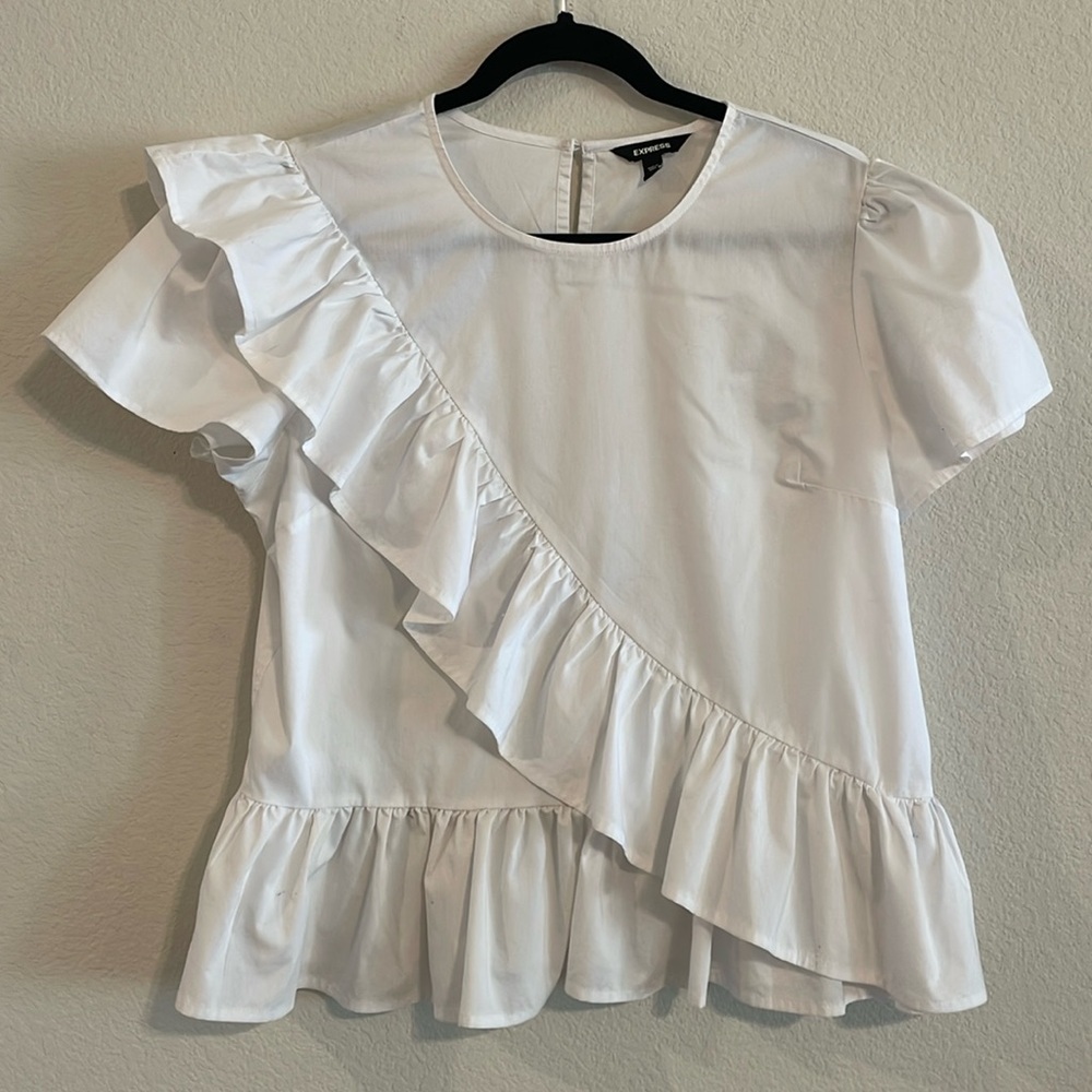 Express Women Tunic Top Large White Stretch Cotton Cottagecore Prairie Bohemian